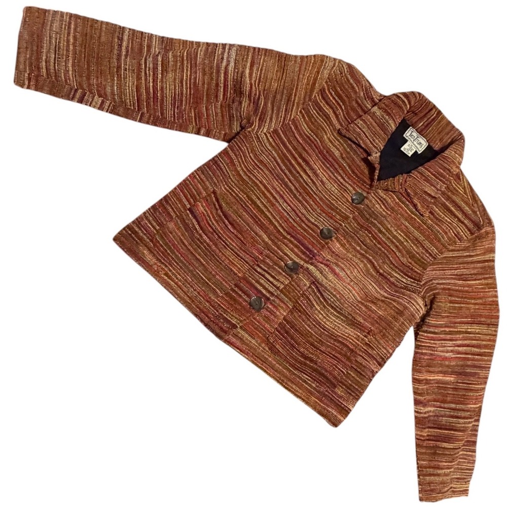 Vintage TanTrums Striped Chenille Jacket S Boho Art To Wear Textured Boxy 90s - Picture 5 of 14